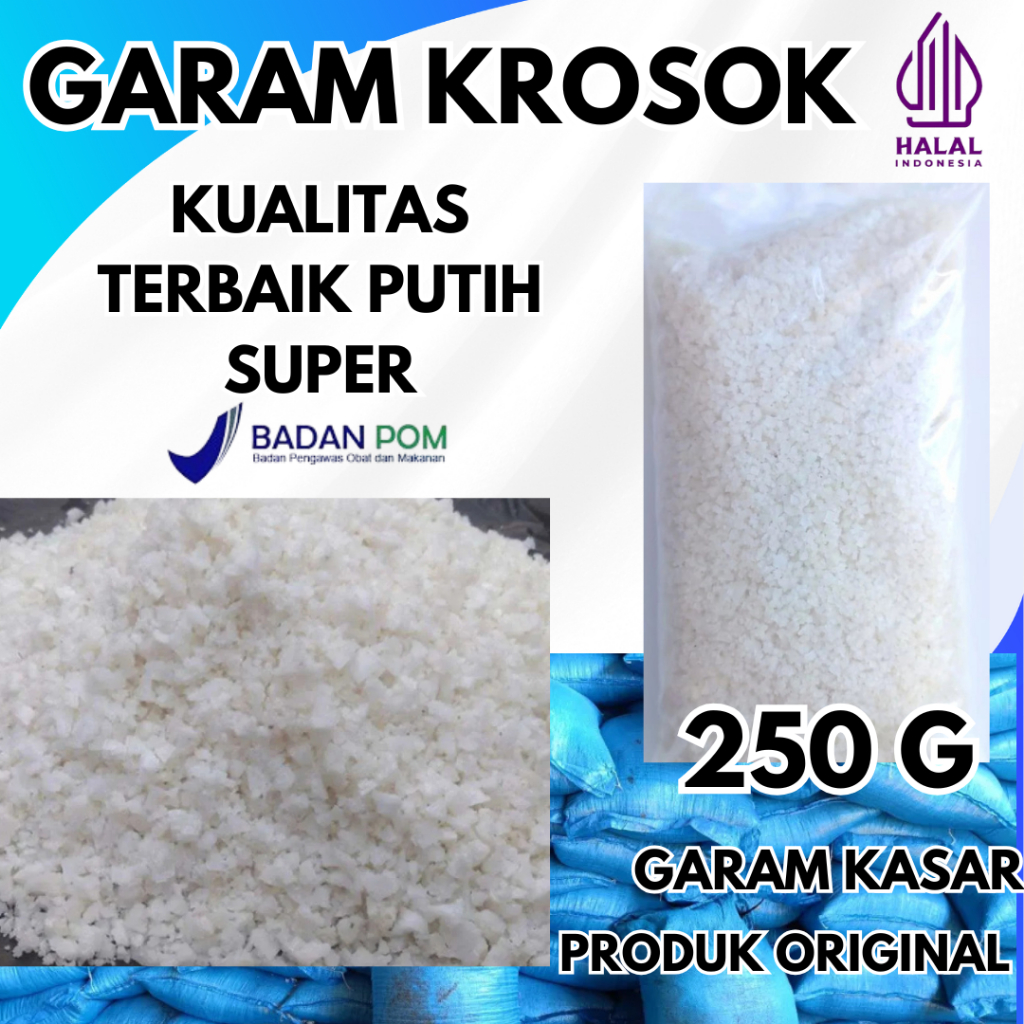 

GARAM KROSOK 250 G - GARAM KASAR - SEA SALT - GARAM BERKUALITAS ORIGINAL PUTIH SUPER