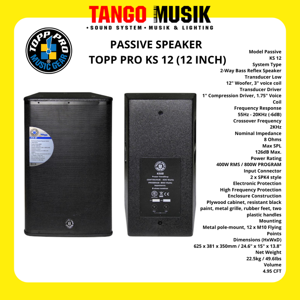 PASSIVE SPEAKER 12 INCH TOPP PRO KS 12 ORIGINAL (HARGA 1 UNIT) SPEAKER PASIF 12 INCH TOPP PRO / HUPE