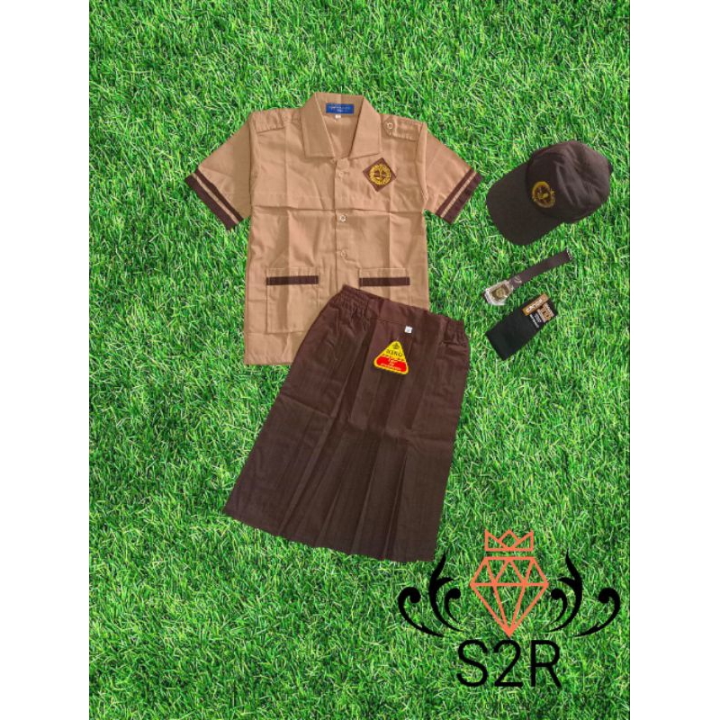 Setelan Seragam Pramuka SD Perempuan Baju Siaga Pendek Rok Pendek