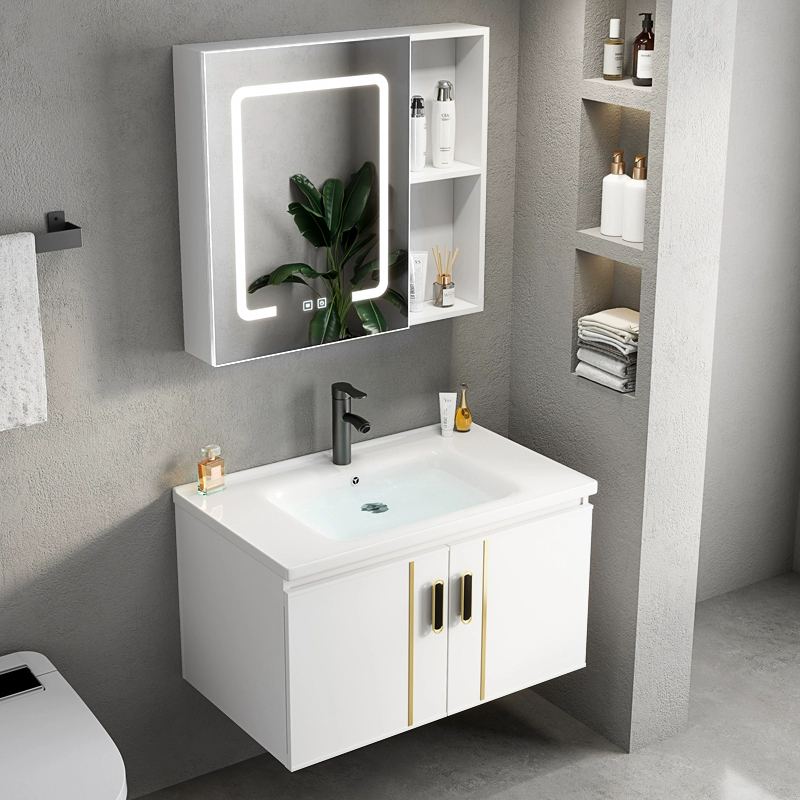 RANToiS Lemari wastafel kamar mandi/lemari kamar mandi aluminium/wastafel keramik/lemari cermin pint