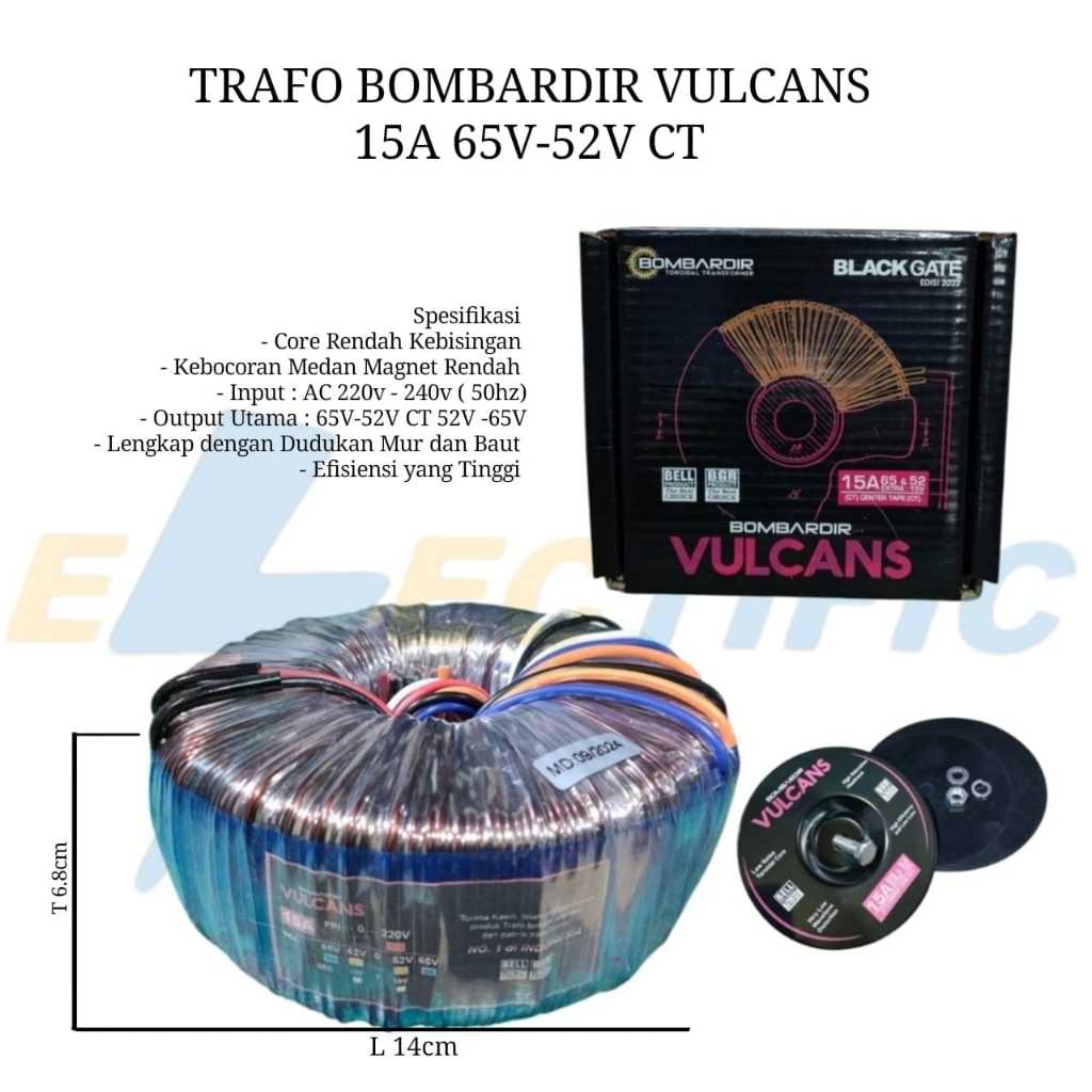 TRAFO DONAT 15A 65V-52V CT VULCANS BOMBARDIR TRAVO TOROID VULCANS BOMBARDIR 15 AMPER CT 65V 52V BELL