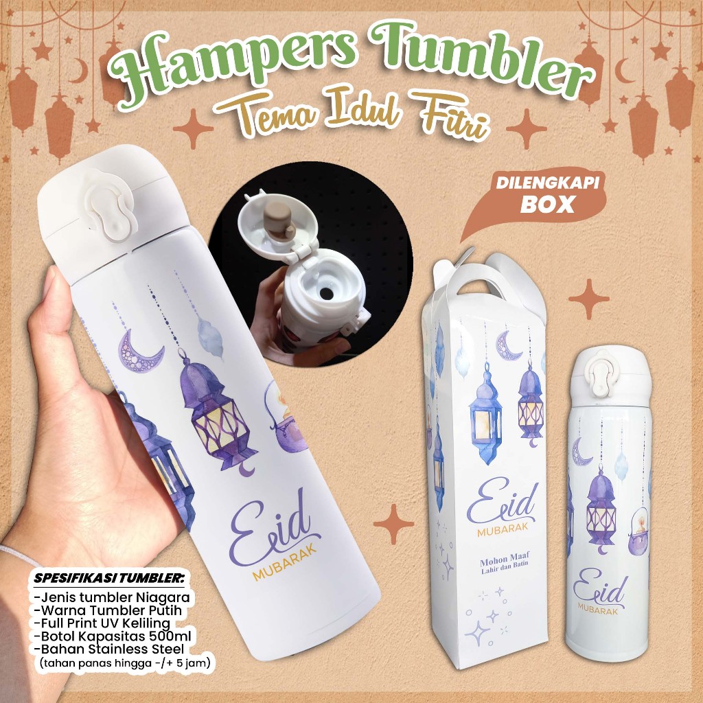 HAMPERS / SOUVENIR TERMOS TUMBLER NIAGARA FULL PRINT LEBARAN IDUL FITRI - DILENGKAPI BOX