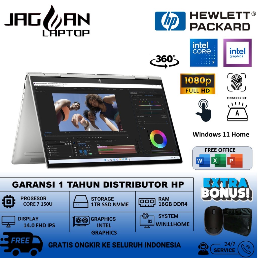 LAPTOP HP ENVY X360 14 INTEL CORE 7 150U RAM 16GB 1TB SSD FHD IPS TOUCHSCREEN BL WIN 11 HOME SILVER
