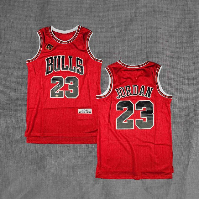 BORDIR BAJU JERSEY Retro JORDAN #23 BULLS 20TH ANNIVERSARY 1997-98 MERAH