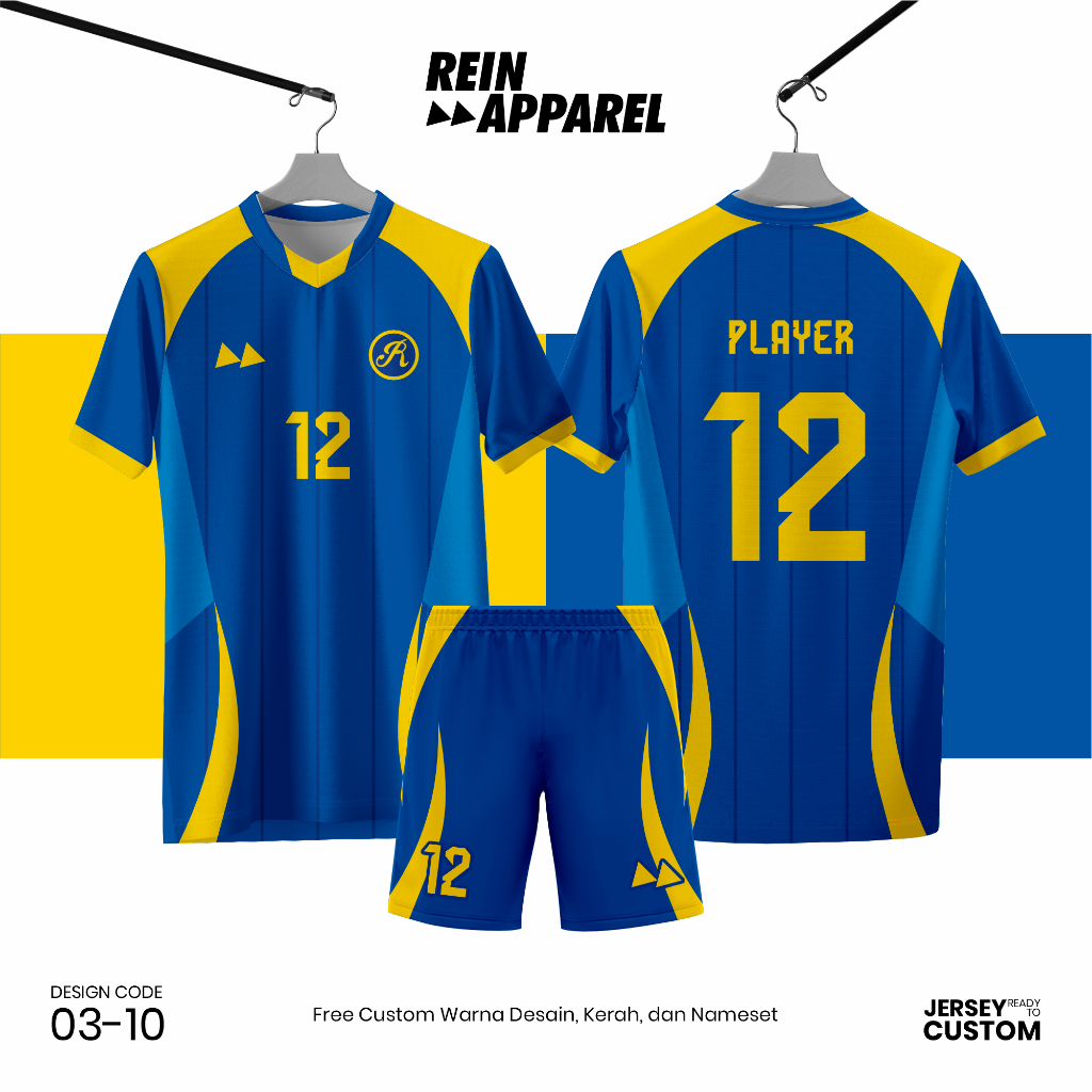 Jersey Bola Futsal Full Printing Kostum Nama/Nomor/Logo - 0310 Biru Kuning