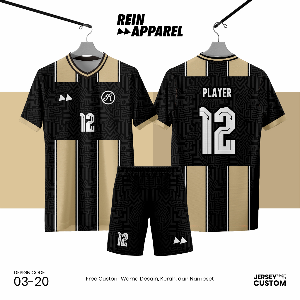 Jersey Bola Futsal Full Printing Kostum Nama/Nomor/Logo - 0320 Hitam Krem Cream