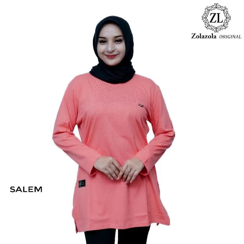 Atasan Tunik / Kaos Fashion Wanita Muslimah Lengan Panjang/Zola-Zola Original Katun Combed 24S Tebal