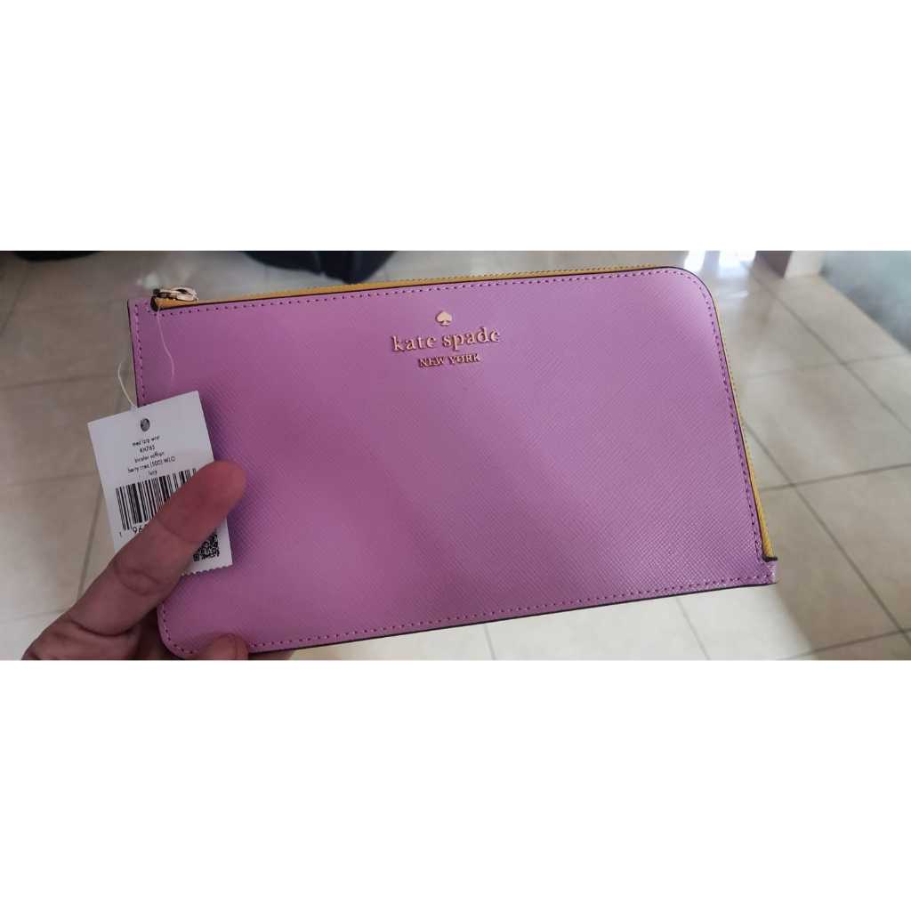 Dompet Kate Spade Lucy Lavender Pink & Yellow Leather L-Zip Wristlet KH765 Wallet
