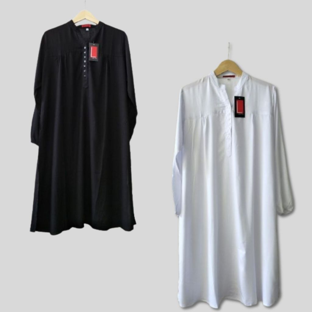 Tunik polos rayon hitam jumbo oversized kancing hidup atasan wanita