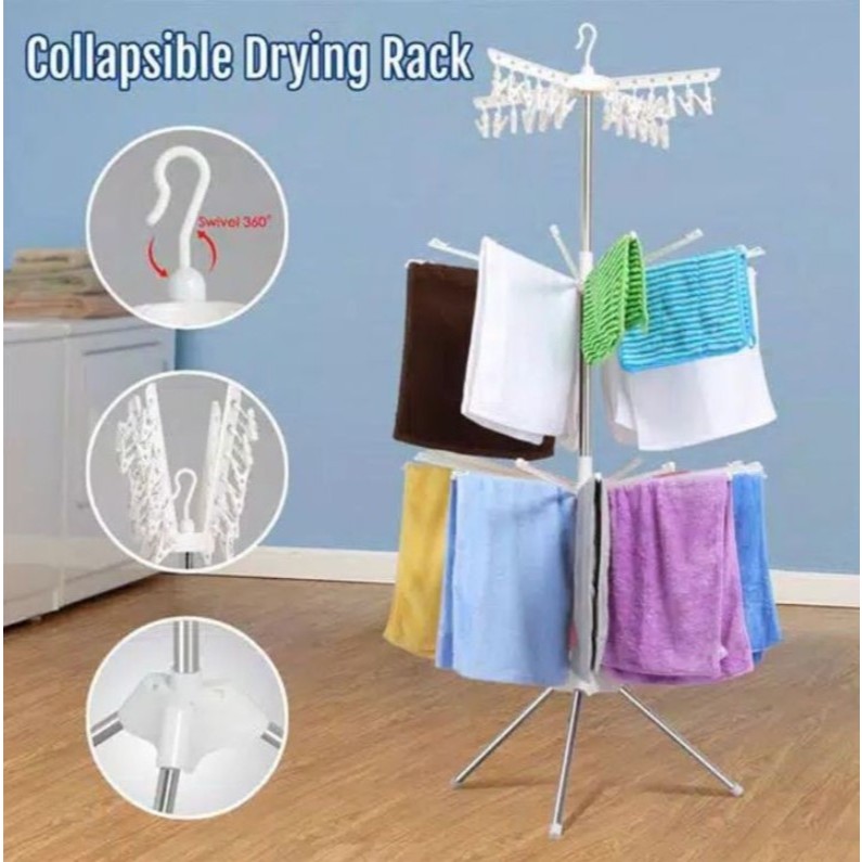 JEMURAN MENARA RAK JEMURAN PAKAIAN BAYI BAJU JEMURAN SUSUN 3 HANGER JEMURAN PAKAIAN LIPAT 3 TINGKAT