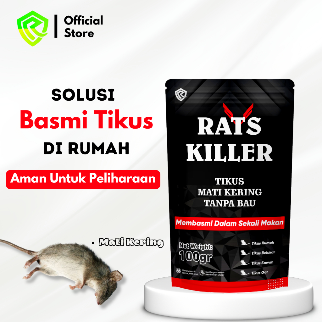 RatKiller Racun Tikus Mati Kering Tanpa Bau 100 Gram Bergaransi