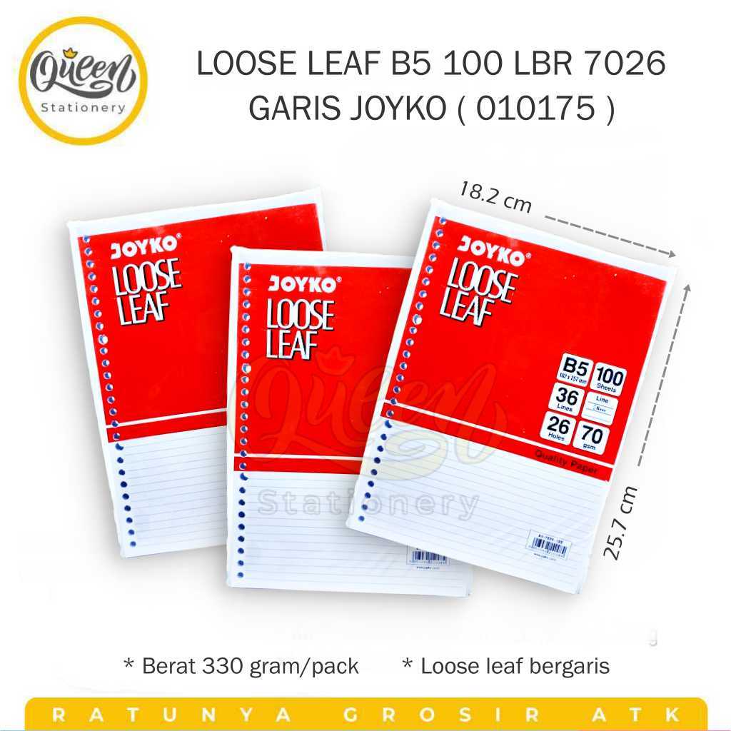 

1 PACK (100 LEMBAR) LOOSE LEAF B5 100 LBR 7026 GARIS JOYKO / ISI BINDER GARIS (010175)