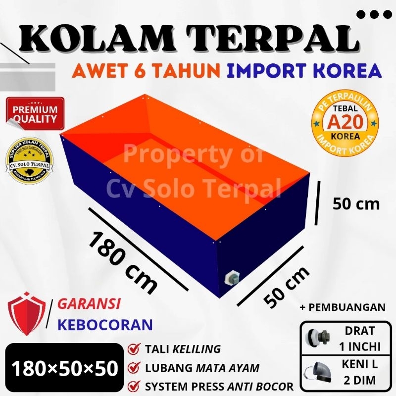 Terpal Kolam Terpal ikan kotak A20 180x50x50 / 1,8x05x05 Kolam Terpal Lele - Kolam terpal kotak Kore