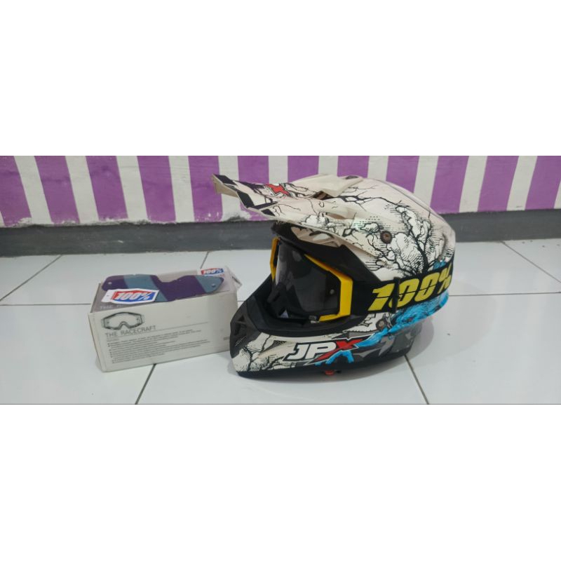 Helm cross JPX original + kaca gogle glass 100%