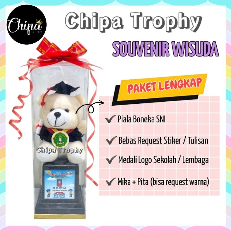 PIALA WISUDA BONEKA BEAR / SOUVENIR WISUDA ANAK PAUD TK SD / PENGHARGAAN KENANG KENANGAN PERPISAHAN