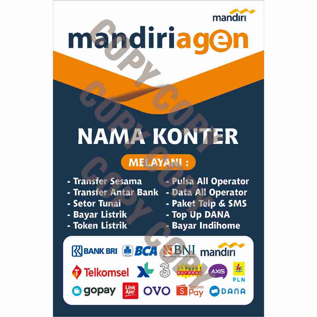 

STIKER LAYANAN KONTER AGEN MANDIRI ( BISA CUSTOM NAMA KONTER )