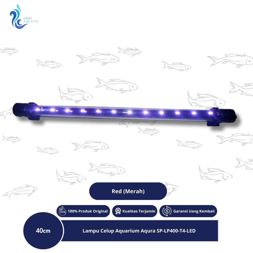 Lampu Celup Aquarium Merek Recent Ukuran 40cm RCT-400-T4-LED Warna Merah (Red)