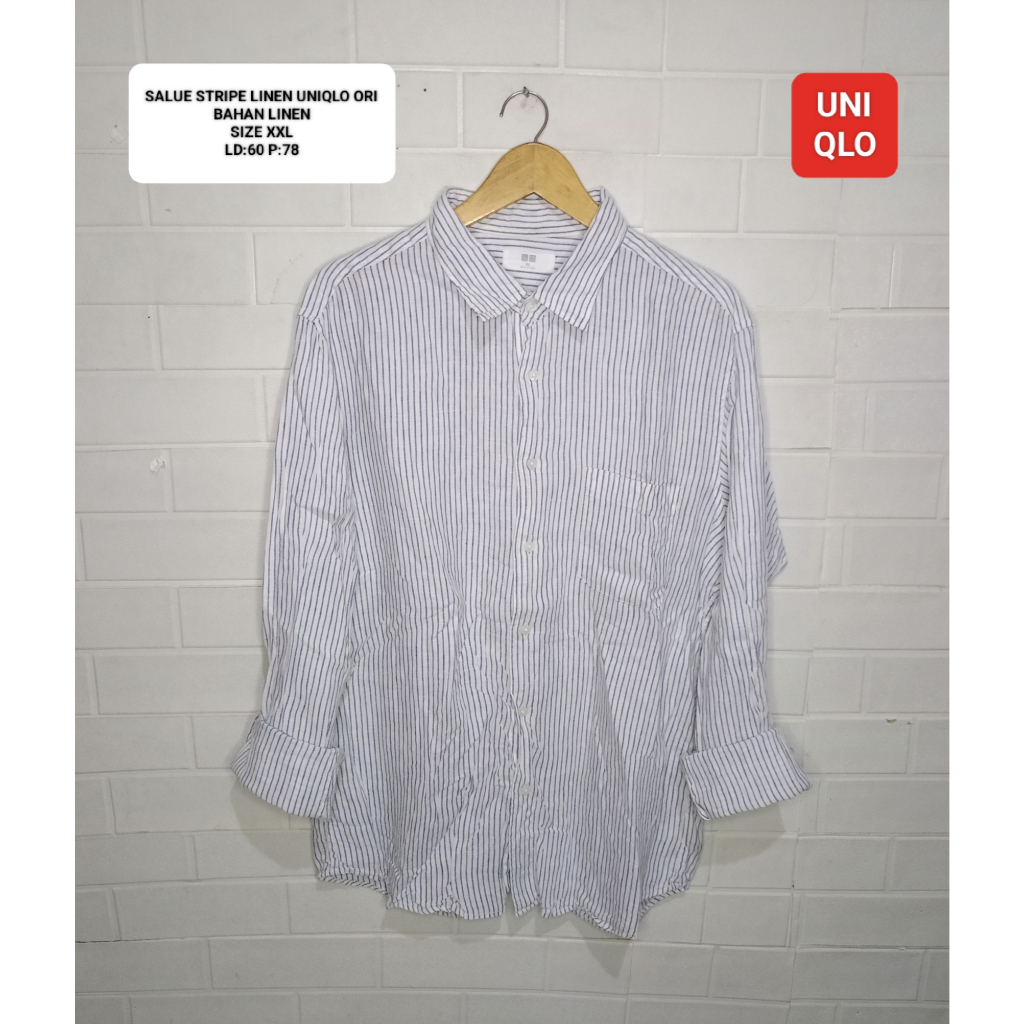 KEMEJA LINEN SALUR STRIPE UNIQLO ORI SIZE XXL