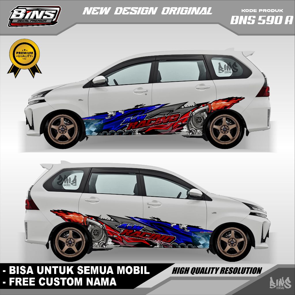 BNS590-DECAL STIKER MOBIL RACING TURBO XENIA AVANZA CALYA SIGRA AGYA ERTIGA FREE CUSTOM NAMA
