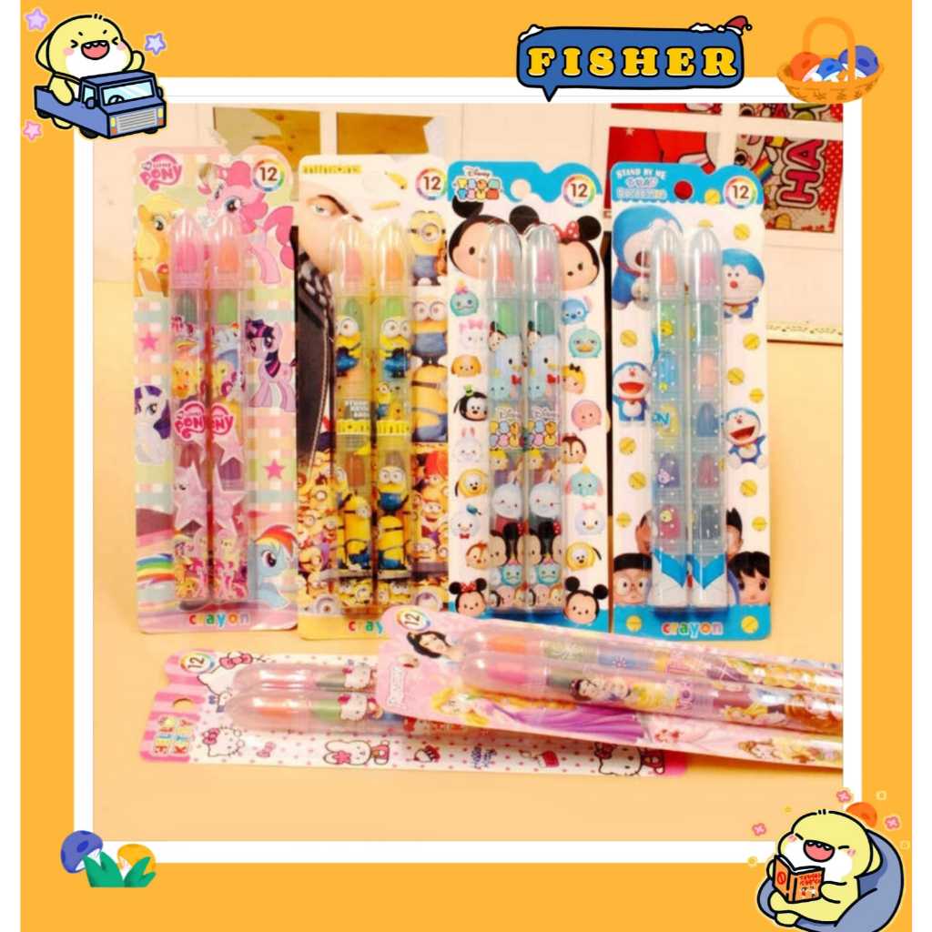 

[FISHER] Crayon Susun 12 Warna Karakter Cartoon Lucu | Crayon stacking | crayon menggambar