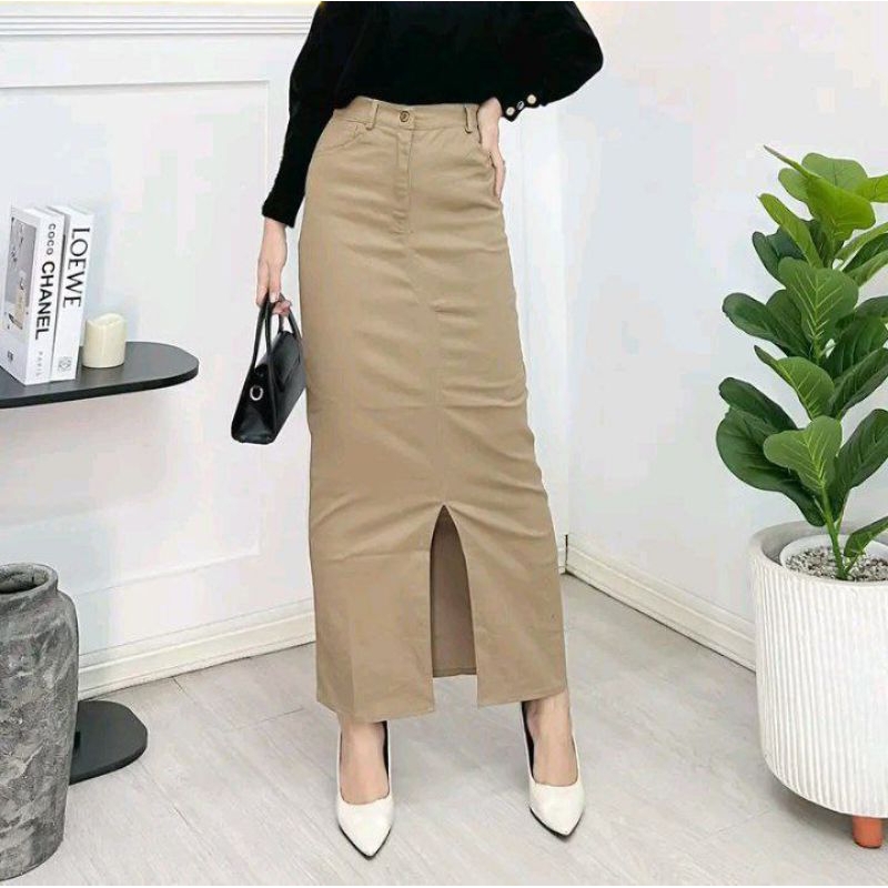 Rok Span Belah Depan Katun Twill Combed Premium Rok span Panjang