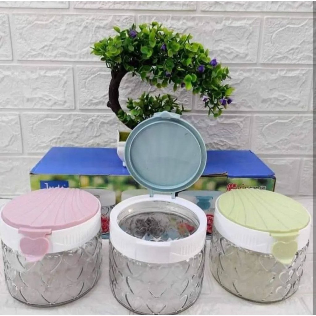 Toples HA 9000 / Toples Kaca Set Isi 3 / Toples Lebaran Unik dan Cantik / Toples Kaca Lebaran