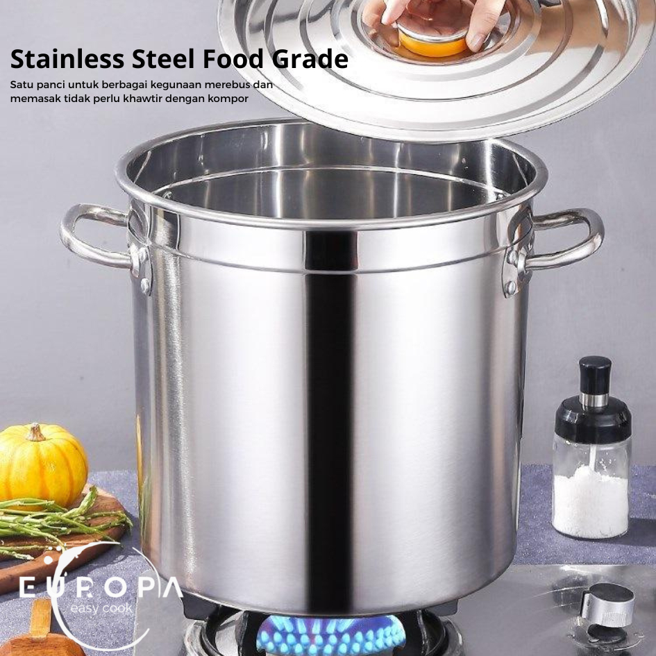 Panci Dandang Stainless Steel Tebal Panci Bakso Jumbo Stockpot Panci Kukus Panci Besar EUROPA