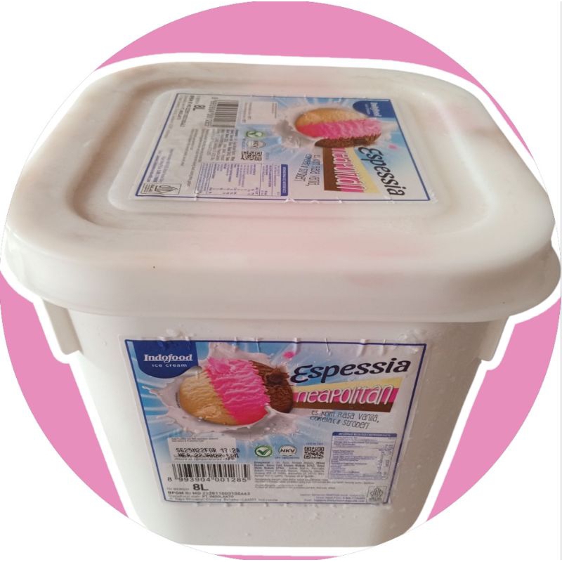 

Es Krim Espessia 3 Rasa Coklat/ Strawberry/ Vanila kemasan 8 L / Ice Cream Indofood