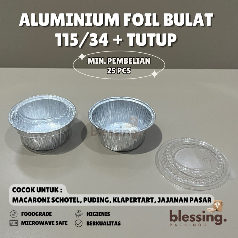 Aluminium Foil Bulat + Tutup 115/34 Tempat Macaroni Schotel Pastel Tutup Pastup Zuppa Soup Pasta Kla