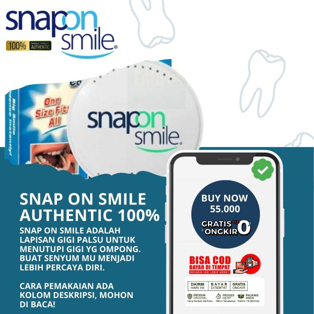 Gigi Palsu Instan Tinggal Pakai 1 Set Atas Bawah Snap On Smile 100% Original COD