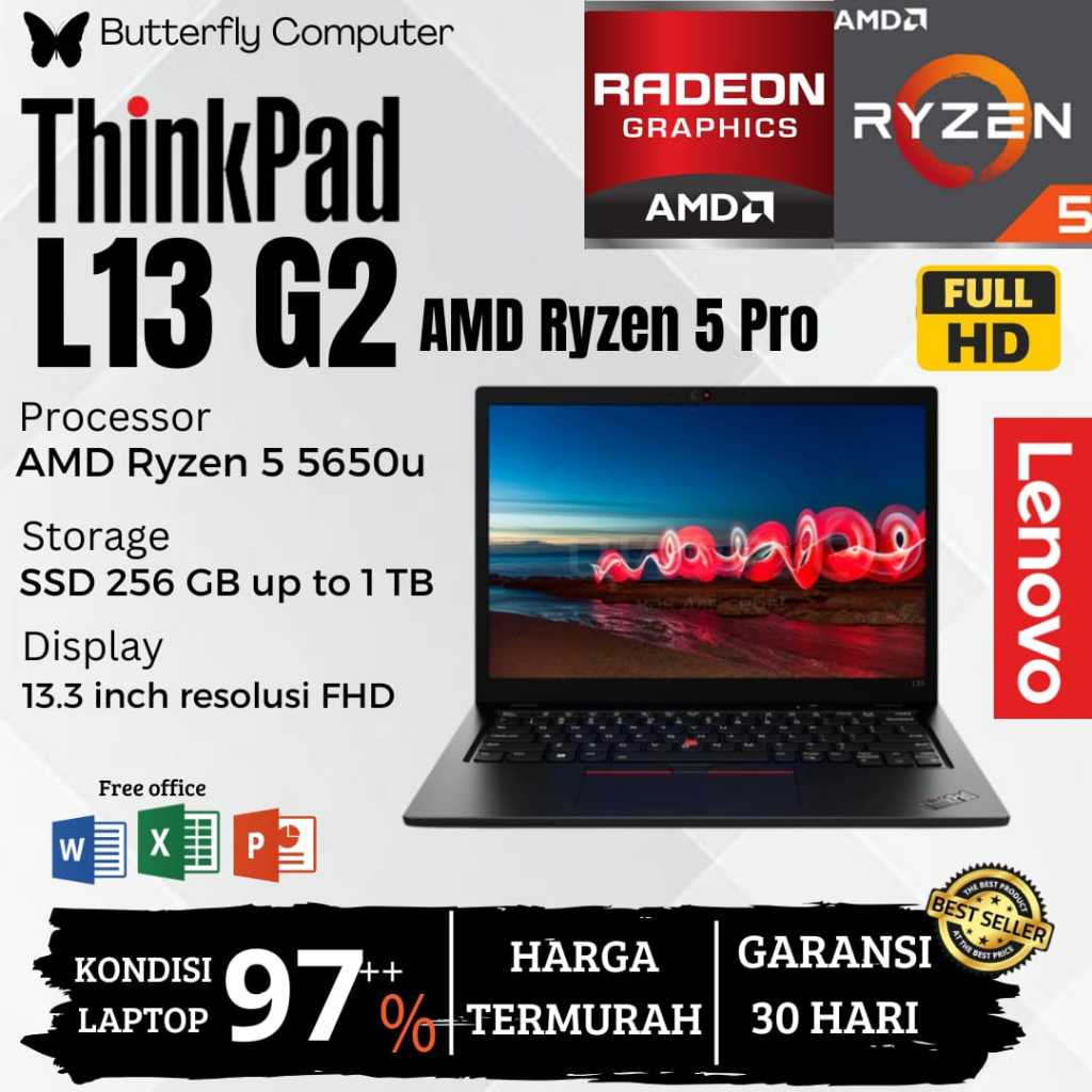 Laptop Lenovo ThinkPad L13 G2 AMD Ryzen 5 PRO 5650U - RAM 8 GB SSD 1 TB - 13 inch - Win 11 Pro