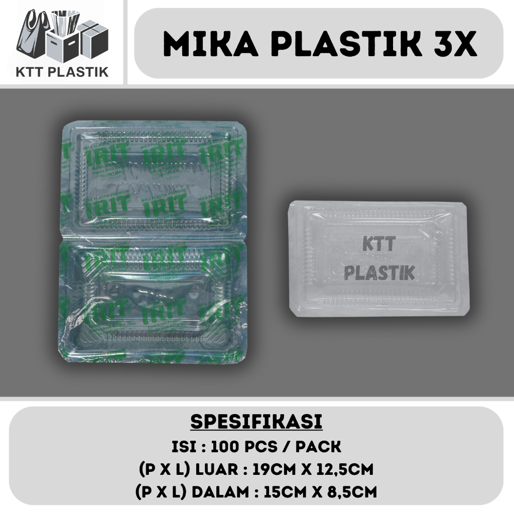 Mika Plastik 3X IRIT - Isi 100pcs / pack - Mika Kotak Makan - Mika Wadah Kue