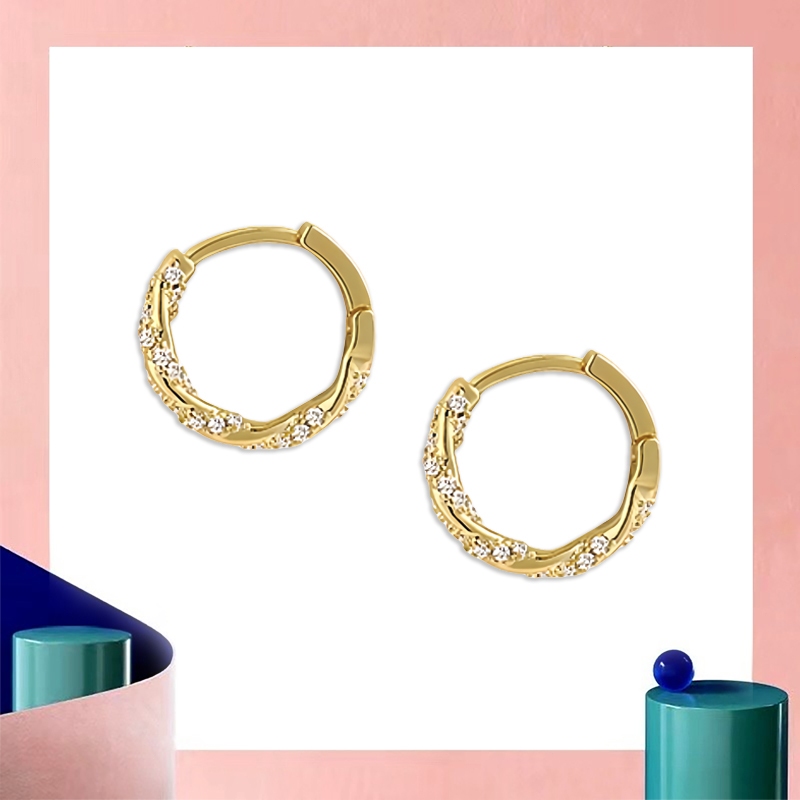 Anting Wanita - Anting Tindik Wanita 17K Emas - Gaya Korea Anting Bertatahkan Moissanite - Anting Bu