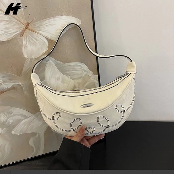 HT Tas Bahu Shoulder Bag Tas Tangan Tas Bordir Fashion Tas Komuter Rantai Korea Sederhana Wanita