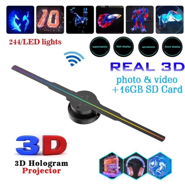 Holographic Fan Kipas Hologram 3D RGB Iklan Video Animasi 3 Dimensi 42 Cm