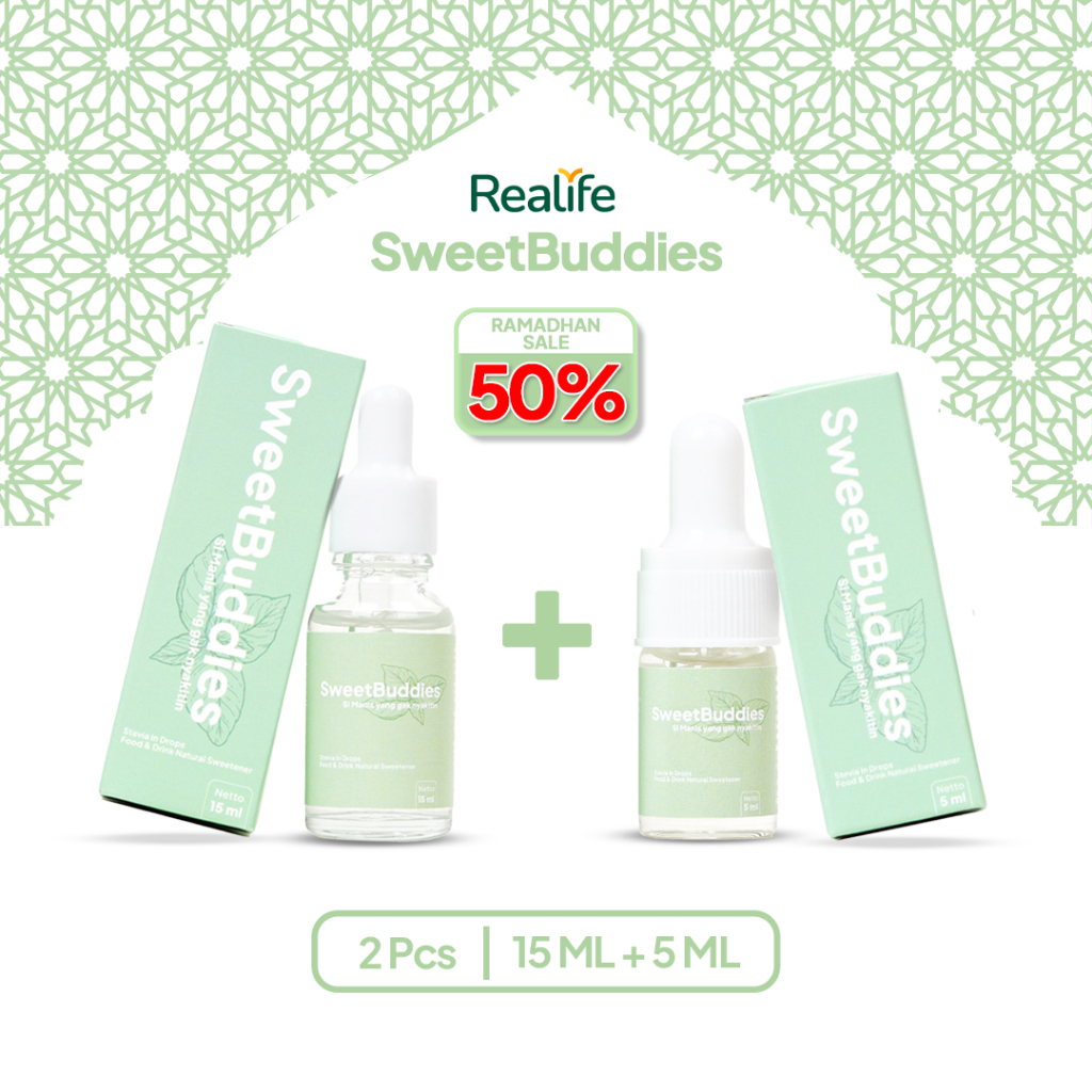

Paket Bundling Stevia (15ml + 5ml) Liquid Sweet Gula Zero Calorie Pemanis Sweetener Alami Realife