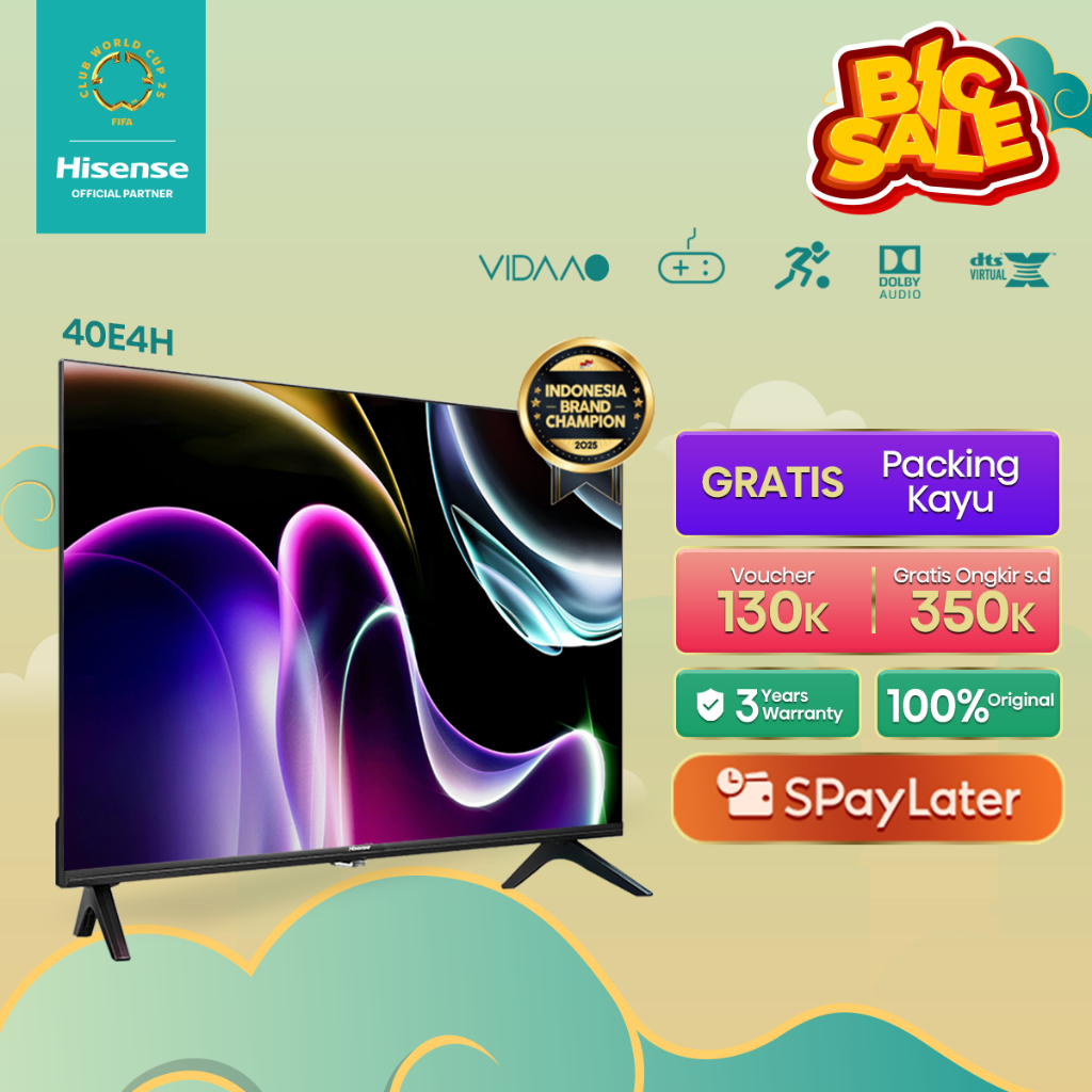 (PACKING KAYU) Hisense 43"  FHD Vidaa Smart TV-Bezelless Design-Dolby Audio- Youtube/Netflix/Prime v
