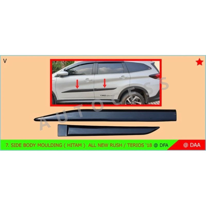 List pintu samping side body moulding hitam all new rush terios 2018 2019 2020 2021 2022 2023