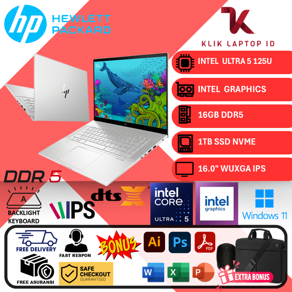 LAPTOP HP Envy x360 16 Touchscreen Intel Core Ultra 5 16GB 1TB SSD WUXGA IPS Win11 Home