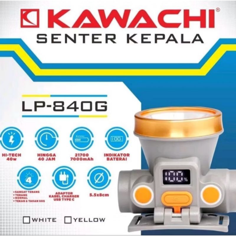 Senter Kepala LP 840G Putih/Kuning Kawachi
