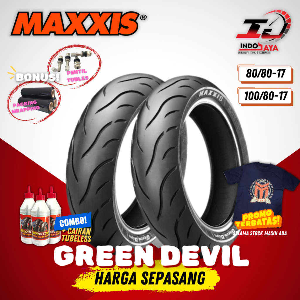 [PAKET MURAH SEPASANG] BAN MAXXIS GREEN DEVIL TUBELESS (80/80-17 & 100/80-17) MAG1 / MA-G1 / BAN LUA