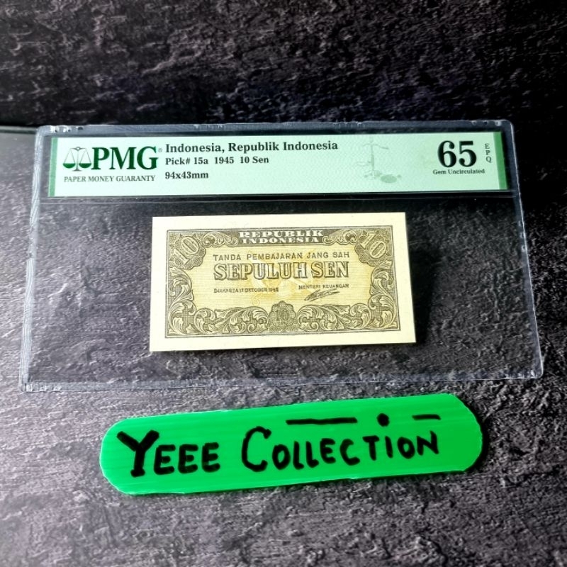 Uang Kertas Kuno ORI 10 Sen Rupiah Tahun 1945 PMG 65 EPQ