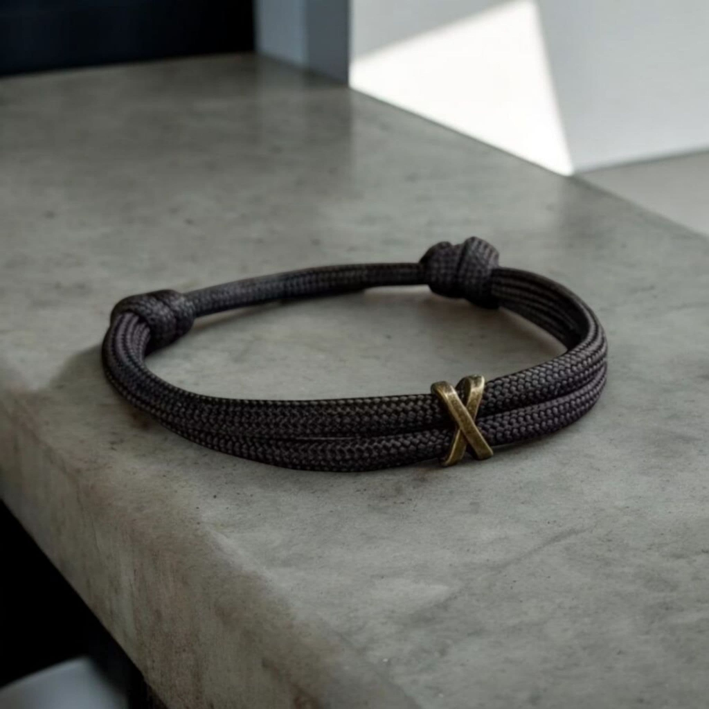 Gelang Couple Premium Tali Paracord Gelang Hitam X Bead Anti Karat