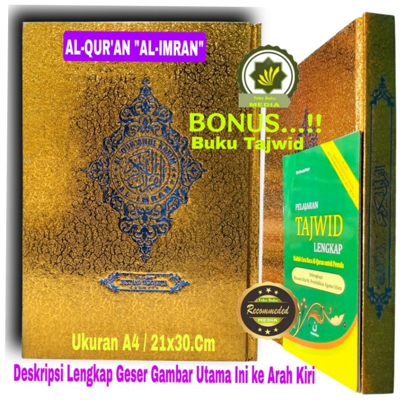 Mushaf Al Quran AL-IMRAN + BONUS Pelajaran Tajwid Ukuran Besar A4 COVER EMAS Alquran Tadarus Qur'an 