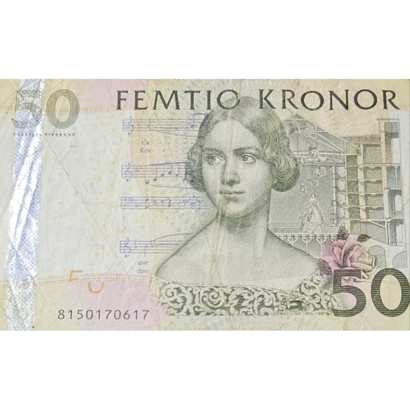 Uang Asing Negara Swedia 50 Kronor Original 100% Kertas Renyah AXF Sedikit geripis Seperti pada Foto