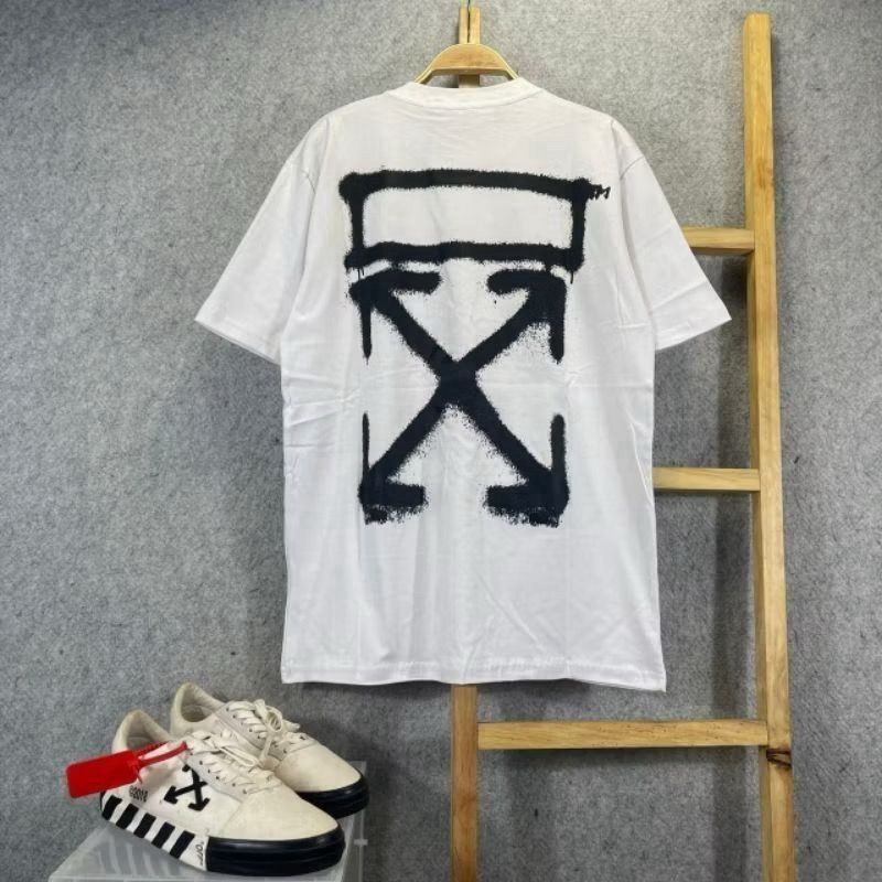 BAJU KAOS T-SHIRT VIRGIL ABLOH DIAGONAL SPRAY PAINT WHITE