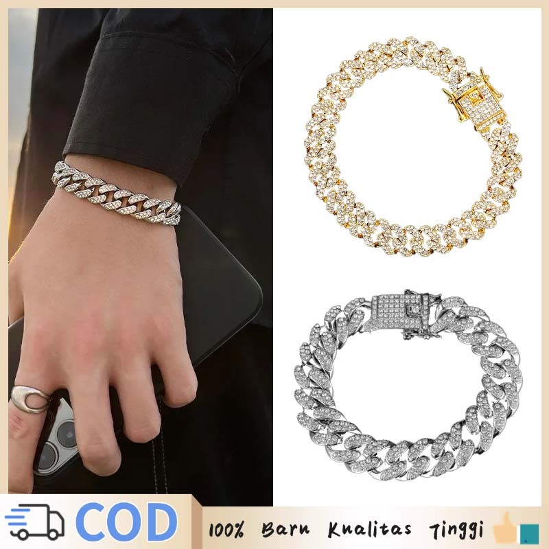 20cm Gelang Berlian Gaya Hip Hop Gelang Berlian Wanita Pria Gelang Kuba Gelang Berlian Imitasi Bahan
