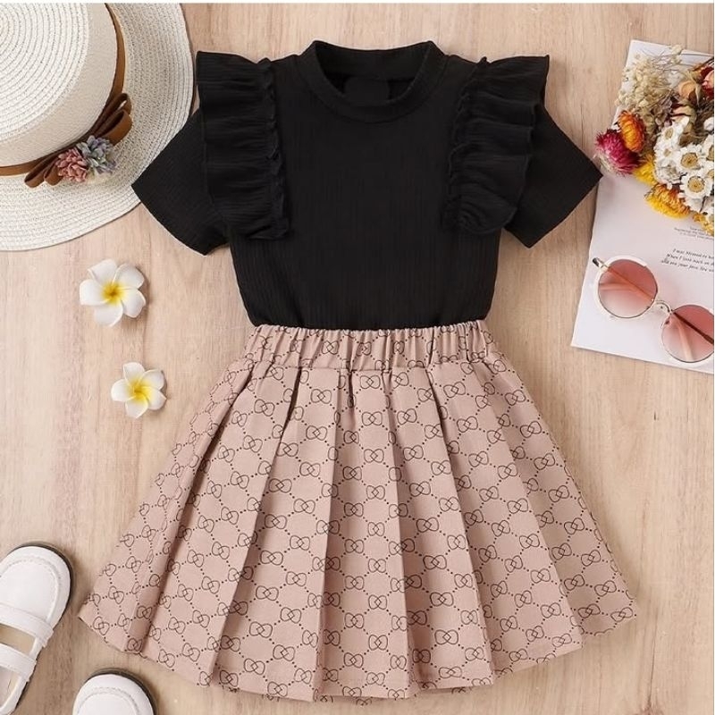 littleflamingo Setelan baju anak perempuan + rok plisket