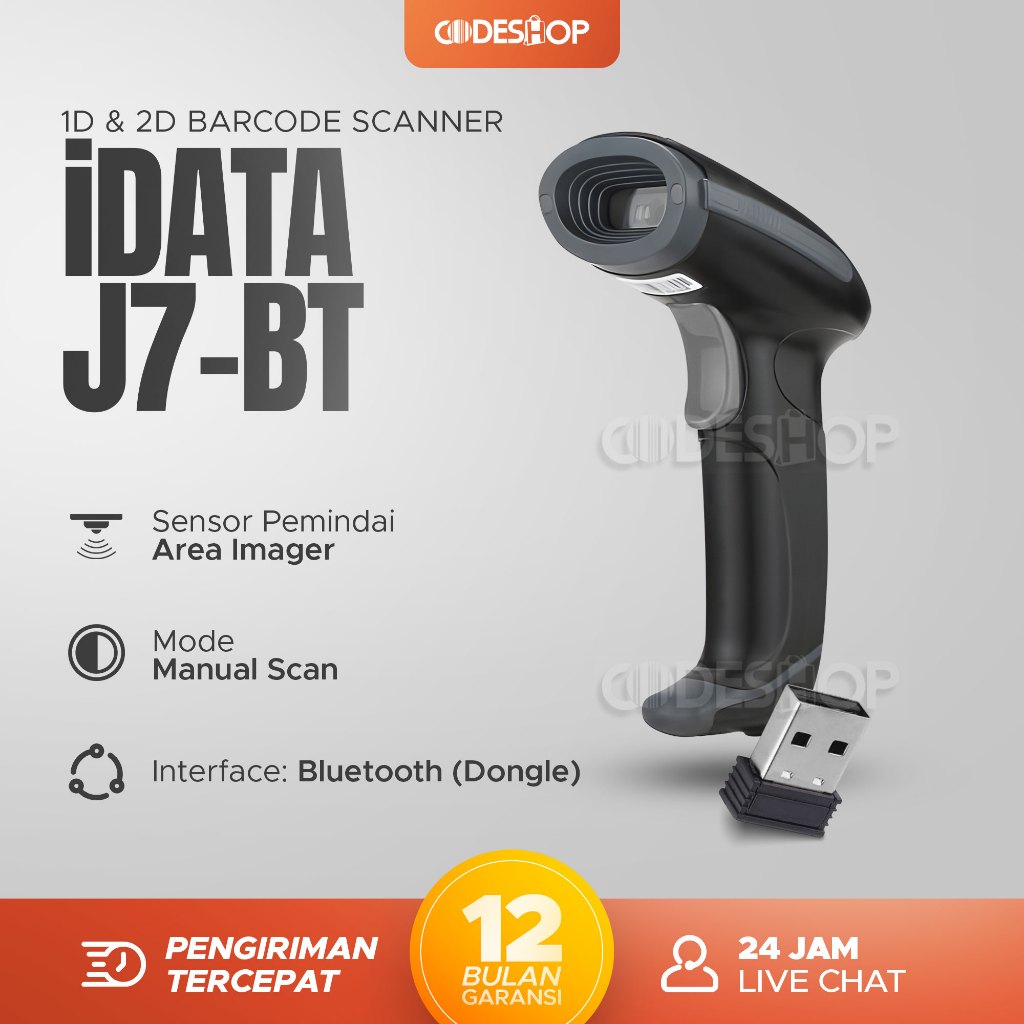 Scanner Barcode iData J7 2D Handheld Scan QR Code USB Bluetooth
