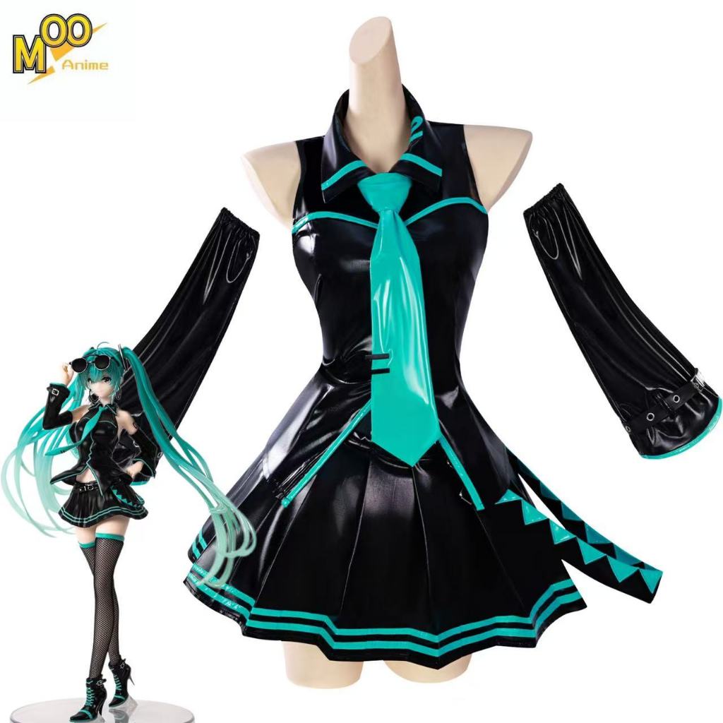 Hatsune Miku cosplay costume Hatsune Miku 16th Anniversary Black Costume and wig and shoes Hatsune M